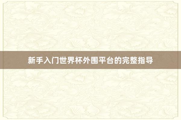 新手入门世界杯外围平台的完整指导