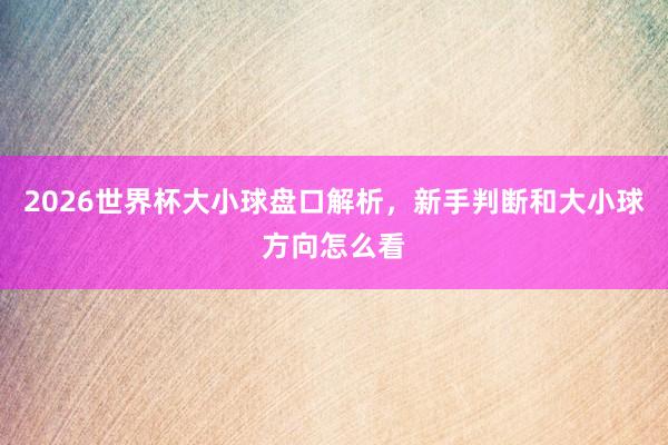 2026世界杯大小球盘口解析，新手判断和大小球方向怎么看