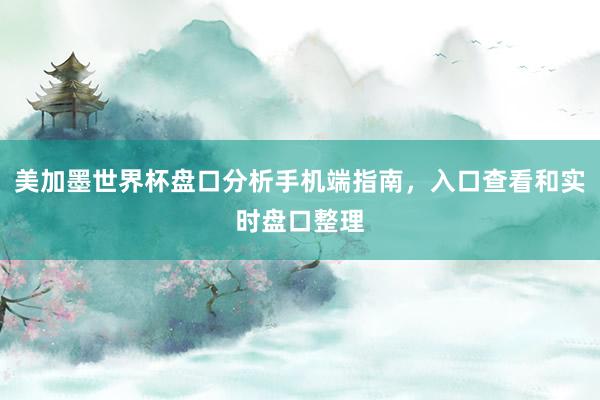 美加墨世界杯盘口分析手机端指南，入口查看和实时盘口整理