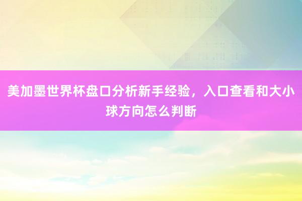 美加墨世界杯盘口分析新手经验，入口查看和大小球方向怎么判断